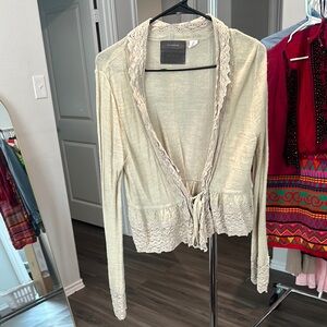 Cream Lace Trim Cardigan